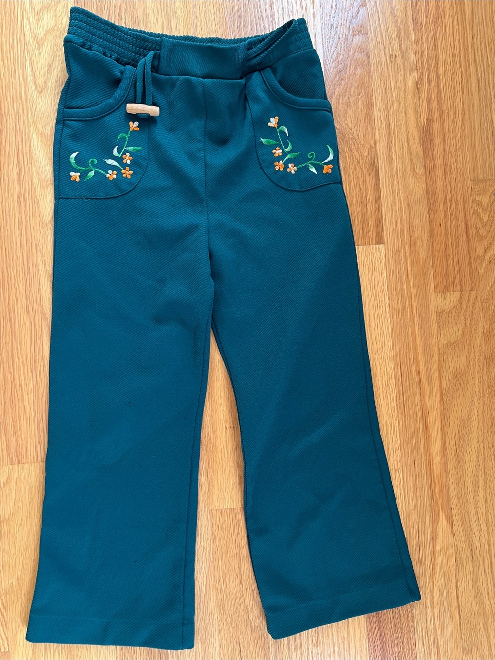 Vintage Girls 6x green Embroidered Pocket Knit Pants